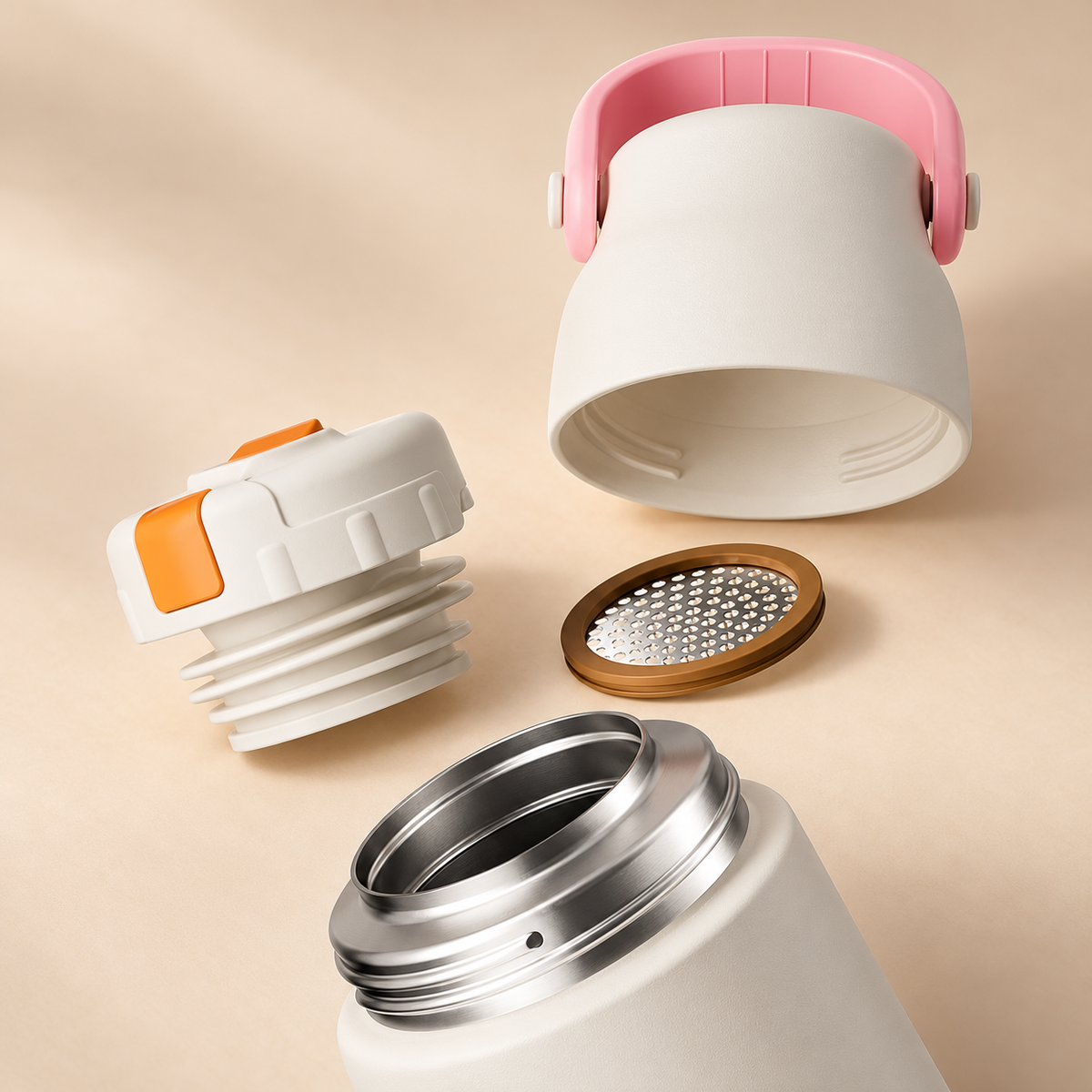 Flora bottle, lid, inner stopper and tea strainer