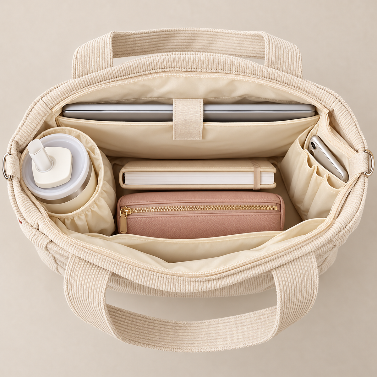 Gather tote bag interior pockets and laptop sleeve