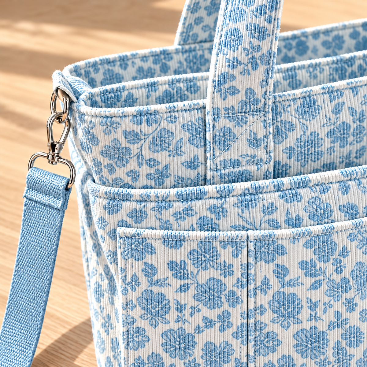 Gather tote corduroy texture and strap details